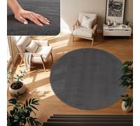TT Home Tapis Poil Ras Tapis De Salon Monochrome Design Moderne Lavable, Couleur: Anthracite, Dimension:160 cm Rond