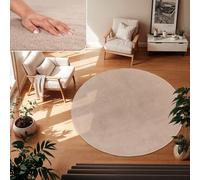TT Home Tapis Poil Ras Tapis De Salon Monochrome Design Moderne Lavable, Couleur: Beige, Dimension:160 cm Rond