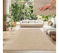 TT Home Tapis Poil Ras Tapis De Salon Monochrome Design Moderne Lavable, Couleur: Beige Foncé, Dimension:200 cm Carré