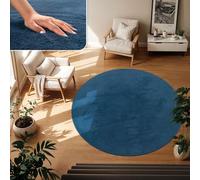 TT Home Tapis Poil Ras Tapis De Salon Monochrome Design Moderne Lavable, Couleur: Bleu Marin, Dimension:160 cm Rond