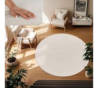 TT Home Tapis Poil Ras Tapis De Salon Monochrome Design Moderne Lavable, Couleur: Crème, Dimension:160 cm Rond