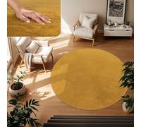 TT Home Tapis Poil Ras Tapis De Salon Monochrome Design Moderne Lavable, Couleur: Jaune Foncé Moutarde Jaune, Dimension:200 cm Rond