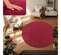 TT Home Tapis Poil Ras Tapis De Salon Monochrome Design Moderne Lavable, Couleur: Rouge, Dimension:80 cm Rond