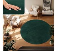 TT Home Tapis Poil Ras Tapis De Salon Monochrome Design Moderne Lavable, Couleur: Vert Foncé Pétrole, Dimension:160 cm Rond