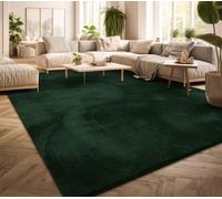 TT Home Tapis Poil Ras Tapis De Salon Monochrome Design Moderne Lavable, Couleur: Vert Foncé Pétrole, Dimension:80 cm Rond