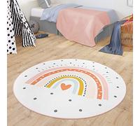TT Home Tapis pour chambre d'enfant et bébé - Motif arc-en-ciel - Avec design cœur - Couleur : crème - Dimensions : 120 cm - Rond