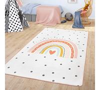 TT Home Tapis pour chambre d'enfant - Motif arc-en-ciel avec cœur - Couleur : crème - Dimensions : 80 x 150 cm