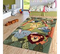 TT Home Tapis pour Enfant Chambre d'enfant Jungle Animaux Girafe Lion Singe Hippopotame Vert, Dimension:200x290 cm