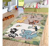 TT Home Tapis pour Enfant Chambre d'enfant Jungle Animaux Girafe Lion Singe Zèbre Beige Crème, Dimension:120x170 cm
