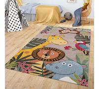 TT Home Tapis pour Enfant Garcon Fille Modern Motif Animal Jungle, Couleur:Vert Beige Marron, Dimension:120 cm Rund