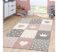 TT Home Tapis pour Enfant Garcon Fille Pastel 3D Pois Coeur, Couleur:Rose, Dimension:Ø 133 cm Quadrat