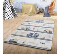 TT Home Tapis pour Enfant Garcon Fille Voitures Rue Motif Montagneux Nuage, Couleur:Gris Blanc Jaune, Dimension:155x230 cm