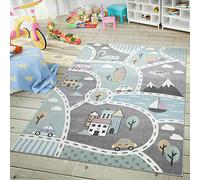 TT Home Tapis pour Enfants, Tapis De Jeu pour Chambre d'enfant, Motif Routes Vert Gris, Dimension:140x200 cm