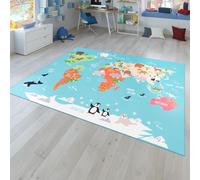 TT Home Tapis pour Enfants, Tapis de Jeu pour Chambres d'enfants, Carte du Monde avec Animaux, en Vert, Dimension:200x290 cm