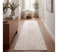 TT Home Tapis Salon Chambre Poils-Hauts Lavable Design Scandinave Géométrique Abstrait Style Boho Uni 3D, Couleur:Crème 6, Dimension:80x300 cm