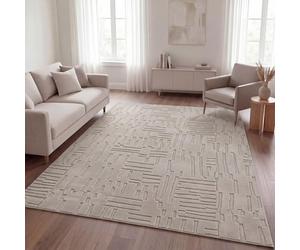 TT Home Tapis Salon Chambre Poils-Hauts Lavable Design Scandinave Géométrique Abstrait Style Boho Uni 3D, Couleur:Beige 6, Dimension:240x340 cm