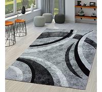 TT Home Tapis Salon Rayé Moderne avec Découpe des Contours en Gris Noir Chiné, Dimension:120x170 cm
