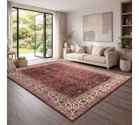 TT Home Tapis Vintage Salon Poil Court Classique Antiderapant Resistant Poil Doux Facile Entretien Oriental Retro Salle A Manger Lavable, Couleur:Ivoire Rouge, Dimension:200x280 cm