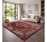 TT Home Tapis Vintage Salon Poil Court Classique Antiderapant Resistant Poil Doux Facile Entretien Oriental Retro Salle A Manger Lavable, Couleur:Rouge-Orange, Dimension:240x340 cm