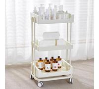 TT-YEC Chariot À Outils Pour Salon De Beauté, Meuble À Tiroirs Avec Roulettes Pivotantes À 360°, Chariot De Coiffeur À Trois Niveaux Sur Pied, Station De Rangement Pour Coiffure,Cream color a