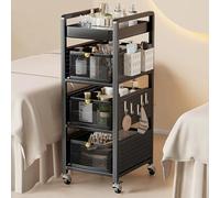 TT-YEC Chariot De Rangement Pour Salon De Coiffure, Chariot De Coiffure À Quatre Niveaux, Étagère À Outils Avec Tiroirs Ouverts, Chariot De Rangement Mobile En Métal Robuste,Noir