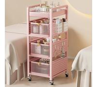 TT-YEC Chariot De Rangement Pour Salon De Coiffure, Chariot De Coiffure À Quatre Niveaux, Étagère À Outils Avec Tiroirs Ouverts, Chariot De Rangement Mobile En Métal Robuste,Rose