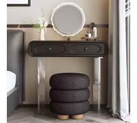 TT-YEC Coiffeuse Vintage en Bois Massif Noir, Pieds en Acrylique, avec Lumière LED Et Miroir, Petit Meuble De Rangement Cosmétique De Style Français, Tabouret Non Inclus,L80cm/31.50in