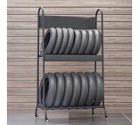 TT-YEC Rack De Rangement De Pneus De Moto Autonome, Organisateur De Pneus De Secours en Métal À 2 Niveaux avec 4 Roues Universelles Et Panneau D'affichage Amovible, Porte-Écrans Portable