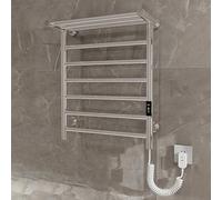 TT-YEC Sèche-Serviettes Compact en Acier Inoxydable, Séchoir À Serviettes Mural pour Salle De Bain avec Minuterie Et Contrôle De La Température, Étagère, Porte-Serviettes Électrique.,Left Outline b