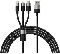 Tta-Baseus Starspeed 3 En 1 Câble De Charge Usb 3,5 A De Charge Rapide Usb Type C Micro Usb Et Usb Vers Lightning Pour Iphone, Samsung, Oppo 1,2 M Noir