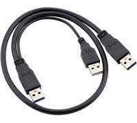 TTA-Cablecc Câble USB 3.0 type A vers double type A - Alimentation supplémentaire - Deux A mâle vers USB mâle pour disque dur externe Super vitesse 5 Gbit/s