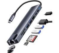 TTA-Dock Station d'accueil Hub/Adapteur USB C 8in1 vers Ethernet RJ45, HDMI 4K, 87W PD, Data, SD/TF, USB 3.2/2.0, Compatible avec MacBook, iPad Pro, Dell, HP, Lenovo, Thinkpad,