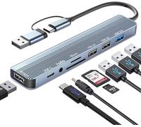 TTA-Hub USB C 3.0, Adaptateur multiport USB 3.0 8 en 2 avec USB 3.0, 3 USB 2.0, PD 100W, Lecture de Carte SD/TF, Ports Audio 3,5 mm, Adaptateur Multi Port Type C pour MacBook Air/Pro, Galaxy, Windows