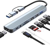 TTA-Hub USB C 3.0, Adaptateur Multiport USB Hub 3.0 8 en 1 avec SD, TF, U-S-B 3.0, U-S-B 2.0, Ports Audio 3,5 mm, Hub USBC pour MacBook Air/Pro, Galaxy, iPad, Windows, etc