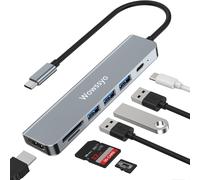 TTA-Hub USB C HDTV, Adaptateur Hub Multiport 7 en 1 avec HDTV 4K, 3 Ports USB 3.0 & USB 2.0, Lecteur de Cartes SD/TF, PD pour Macbook Air/Pro, Ordinateur Portable et Autres appareils de Type C