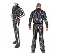 TTANYYUINGOU Combinaison 100 % latex caoutchouc noir combinaison veste pantalon sport ensemble blanc rayé, femme, XXL