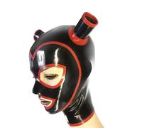 TTANYYUINGOU Masque en caoutchouc 100 % latex avec embout d'échappement et fermeture éclair à l'arrière, Noir , XL