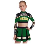 TTAO 2Pcs Déguisement Pompom Girl Fille Uniforme Pompom Girl Cosplay Carnaval Halloween Robe de Danse Cheerleading Top Et Jupe Plissée 5-16 Ans Vert 5-6 ans