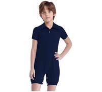 TTAO Combinaison de Toilette Enfant Garçon Fille Manches Courtes Grenouillère Pour Patients Handicapés Pyjama de Santé 100% Coton Combinaison Hygiénique 5-16 Ans Bleu marine 11-12 ans