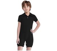 TTAO Combinaison de Toilette Enfant Garçon Fille Manches Courtes Grenouillère Pour Patients Handicapés Pyjama de Santé 100% Coton Combinaison Hygiénique 5-16 Ans Noir 9-10 ans