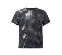 TTAO Enfant Fille Garçon T-Shirt Métallique Manches Courtes Haut de Danse Courte à Paillettes Costume Danse Moderne Jazz Hip-hop Costume Disco Carnaval 2-16 Ans Noir 11-12 Ans