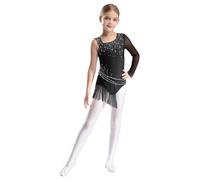 TTAO Enfant Fille Justaucorps Gymnastique Paillette Robe Ballet Danse Classique Asymétrique Léotard de Danse Latine Jazz Rumba Salsa Valse Tango Dancewear 5-16 Ans Noir 9-10 ans