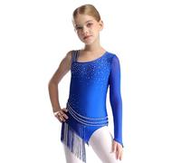 TTAO Enfant Fille Justaucorps Gymnastique Paillette Robe Ballet Danse Classique Asymétrique Léotard de Danse Latine Jazz Rumba Salsa Valse Tango Dancewear 5-16 Ans Bleu 7-8 ans