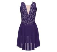 TTAO Enfant Fille Paillette Robe Ballet Classique Justaucorps de Danse sans Manches Combinaison Tenue de Patinage Artistique Body Danse Sport Yoga Latin 5-16 Ans Violet C 15-16 Ans