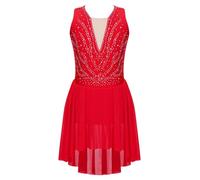 TTAO Enfant Fille Robe Danse Classique Ballet sans Manches Justaucorps Gymnastique Robe de Patinage Artistique Costume Danse Lyrique Contemporaine Dancewear 5-16 Ans Rouge A 13-14 ans