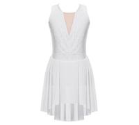 TTAO Enfant Fille Robe Danse Classique Ballet sans Manches Justaucorps Gymnastique Robe de Patinage Artistique Costume Danse Lyrique Contemporaine Dancewear 5-16 Ans Blanc A 7-8 ans