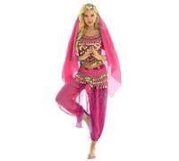 TTAO Femme Ensemble Danse Orientale Belly Dance Robe Danse du Ventre Classique Deguisement Indien Princesse Costume Halloween Carnaval Fêtes Rose Taille unique