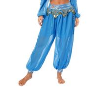 TTAO Femme Pantalons Danse Orientale Pantalon Sarouel Paillette Pantalon Longue Danse du Ventre Déguisement Indien Princesse Costume Spectacle Bleu Ciel Taille Unique