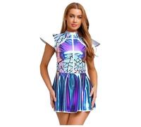 TTAO Femme S'Habiller Pour Une Fête Costume D'Astronaute Pour Adultes Rave Outfits Manche Capuche Séquence De Gradient Astronaute S'Habiller Bleu M