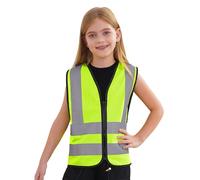 TTAO Garçon Fille Gilet de Sécurité de Haute Visibilité Gilet Réfléchissant Zippée sans Manche Veste Jaune Voiture Gilets de Travail Gilets d'activité Bénévole 3-12 Ans B Jaune Fluo 3-4 ans